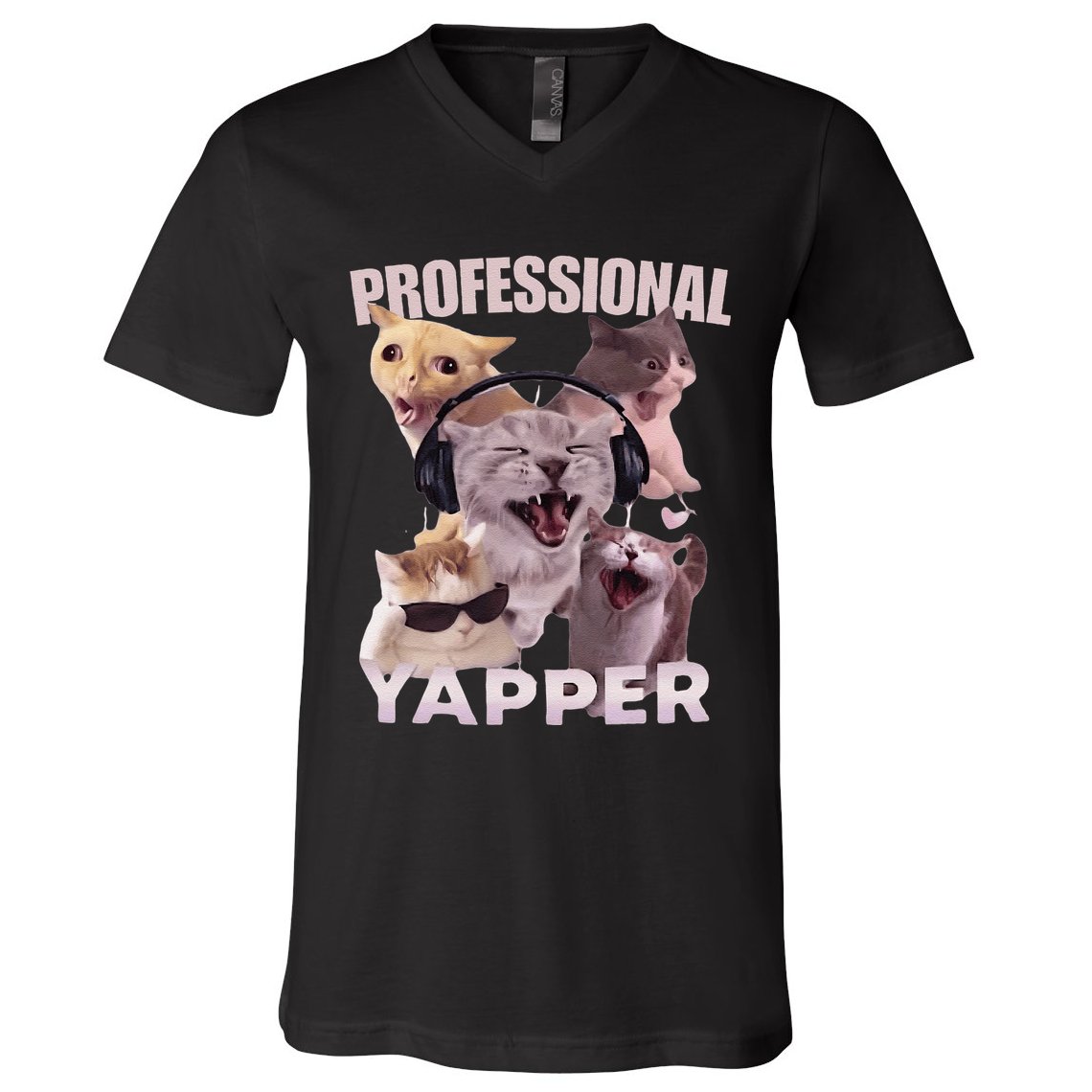 Professional Yapper Funny Cat Meme Goofy Ahh Ironic Cat V-Neck T-Shirt