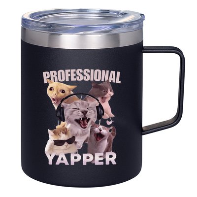 Professional Yapper Funny Cat Meme Goofy Ahh Ironic Cat 12oz Stainless Steel Coffee Mug