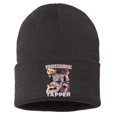 Professional Yapper Funny Cat Meme Goofy Ahh Ironic Cat Sustainable Knit Beanie