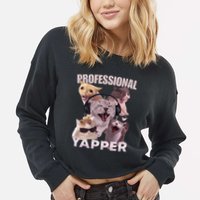 Professional Yapper Funny Cat Meme Goofy Ahh Ironic Cat Cropped Pullover Crew