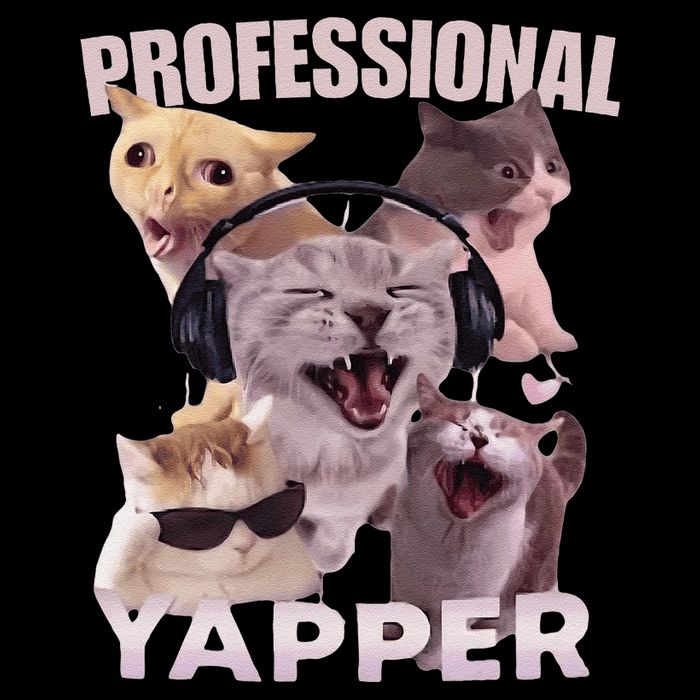 Professional Yapper Funny Cat Meme Goofy Ahh Ironic Cat Cropped Pullover Crew