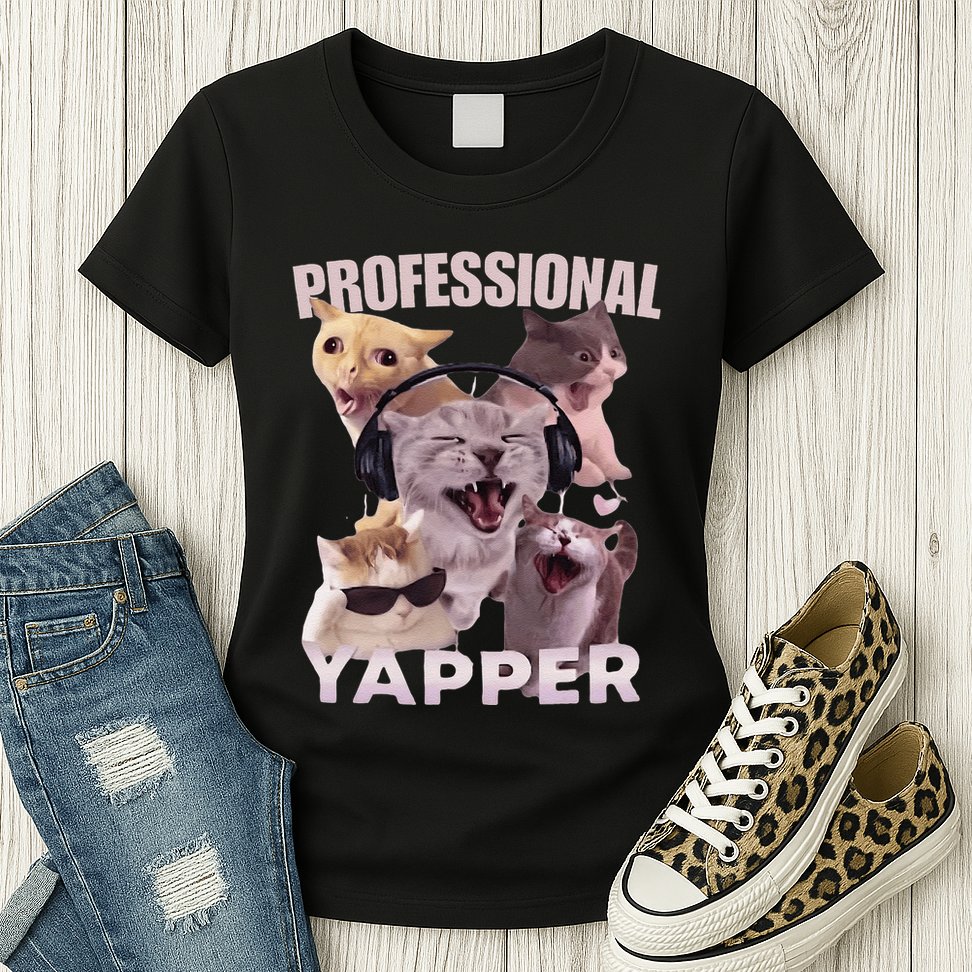 Professional Yapper Funny Cat Meme Goofy Ahh Ironic Cat Womens T-Shirt