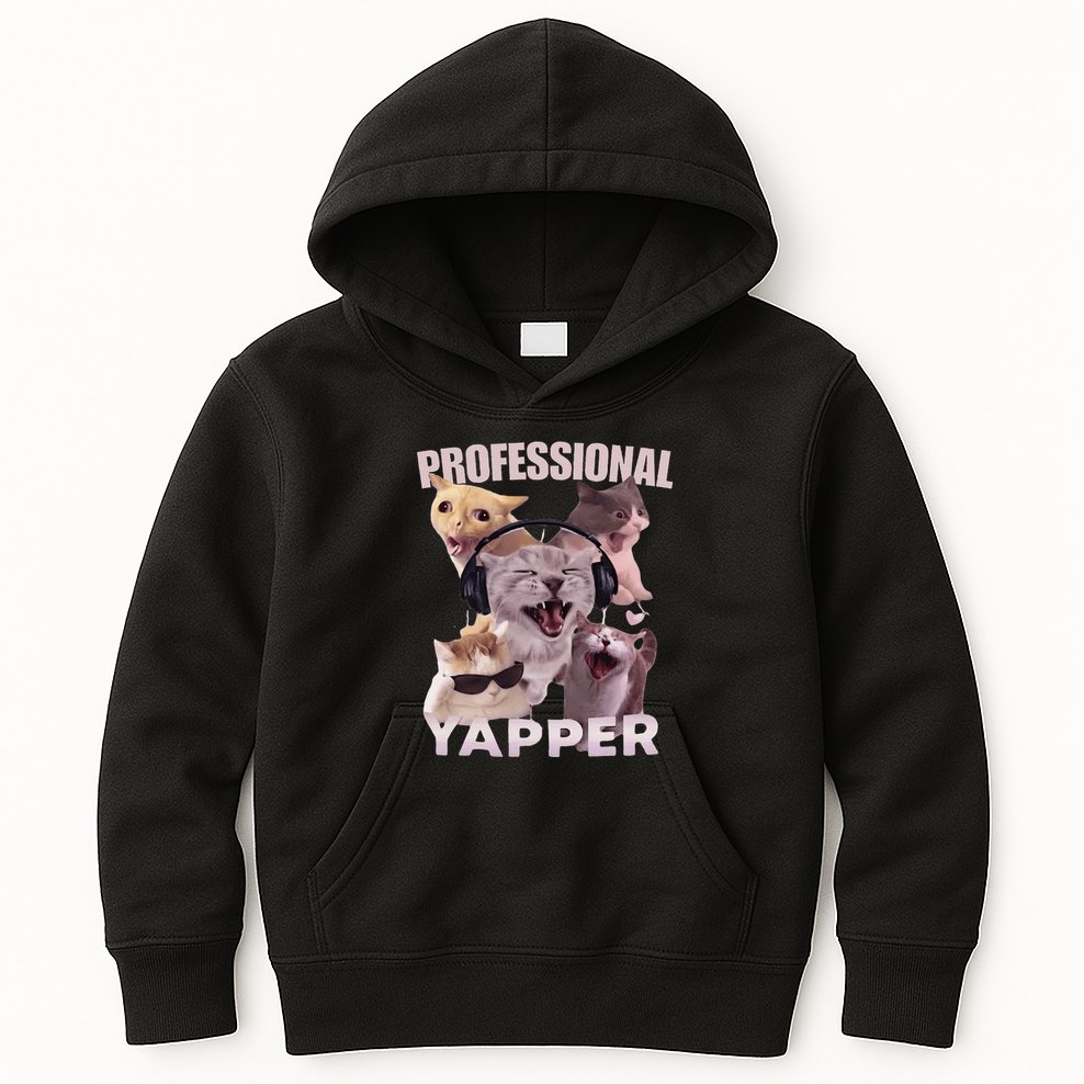 Professional Yapper Funny Cat Meme Goofy Ahh Ironic Cat Kids Hoodie