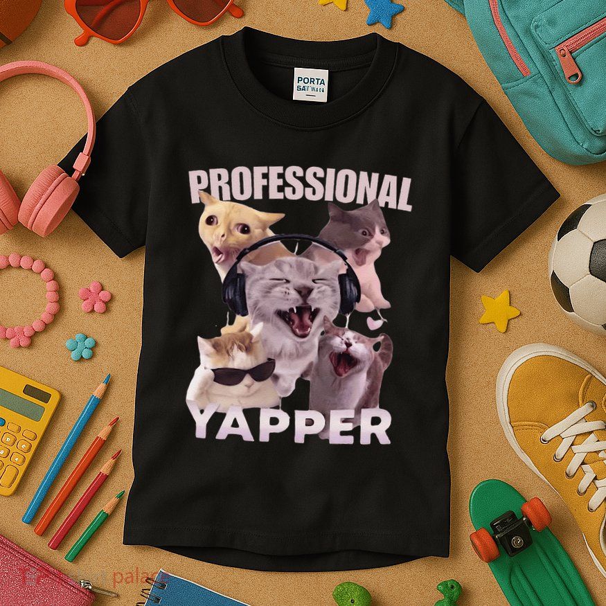 Professional Yapper Funny Cat Meme Goofy Ahh Ironic Cat Kids T-Shirt