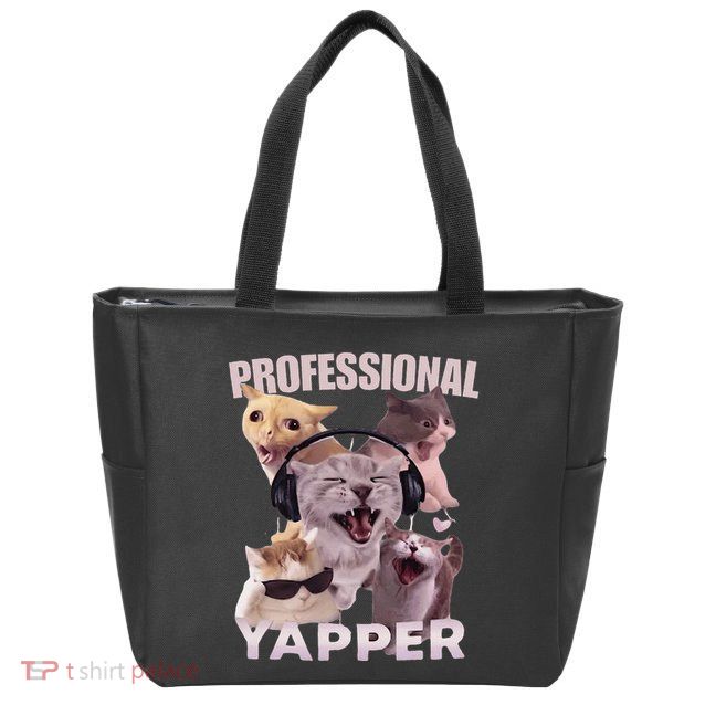 Professional Yapper Funny Cat Meme Goofy Ahh Ironic Cat Zip Tote Bag