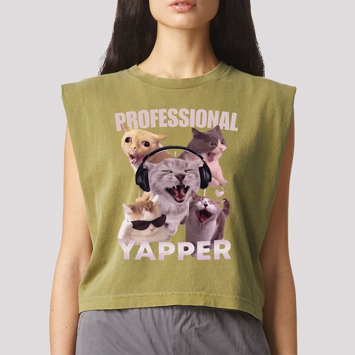 Professional Yapper Funny Cat Meme Goofy Ahh Ironic Cat Garment-Dyed Women's Muscle Tee