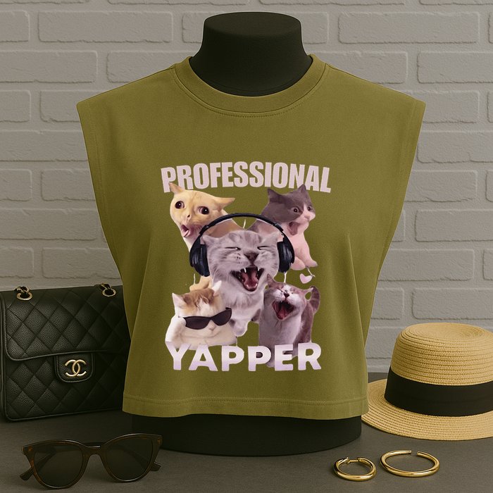 Professional Yapper Funny Cat Meme Goofy Ahh Ironic Cat Garment-Dyed Women's Muscle Tee