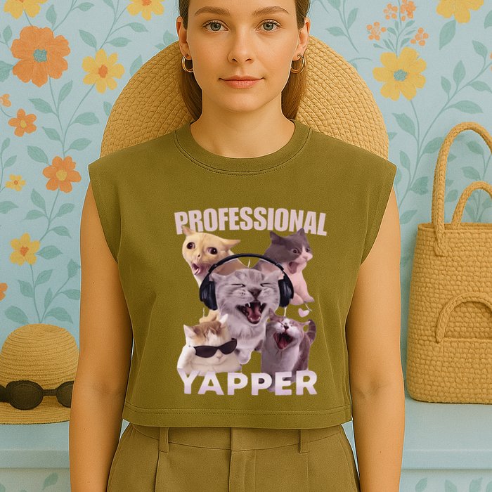 Professional Yapper Funny Cat Meme Goofy Ahh Ironic Cat Garment-Dyed Women's Muscle Tee