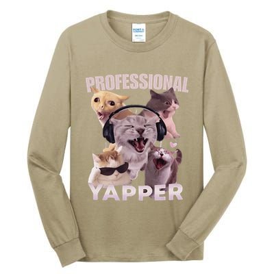 Professional Yapper Funny Cat Meme Goofy Ahh Ironic Cat Tall Long Sleeve T-Shirt