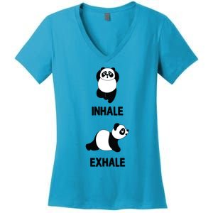 Panda Yoga Inhale Exhale Fitness Panda Bear Yoga Excercise Gift Women's V-Neck T-Shirt