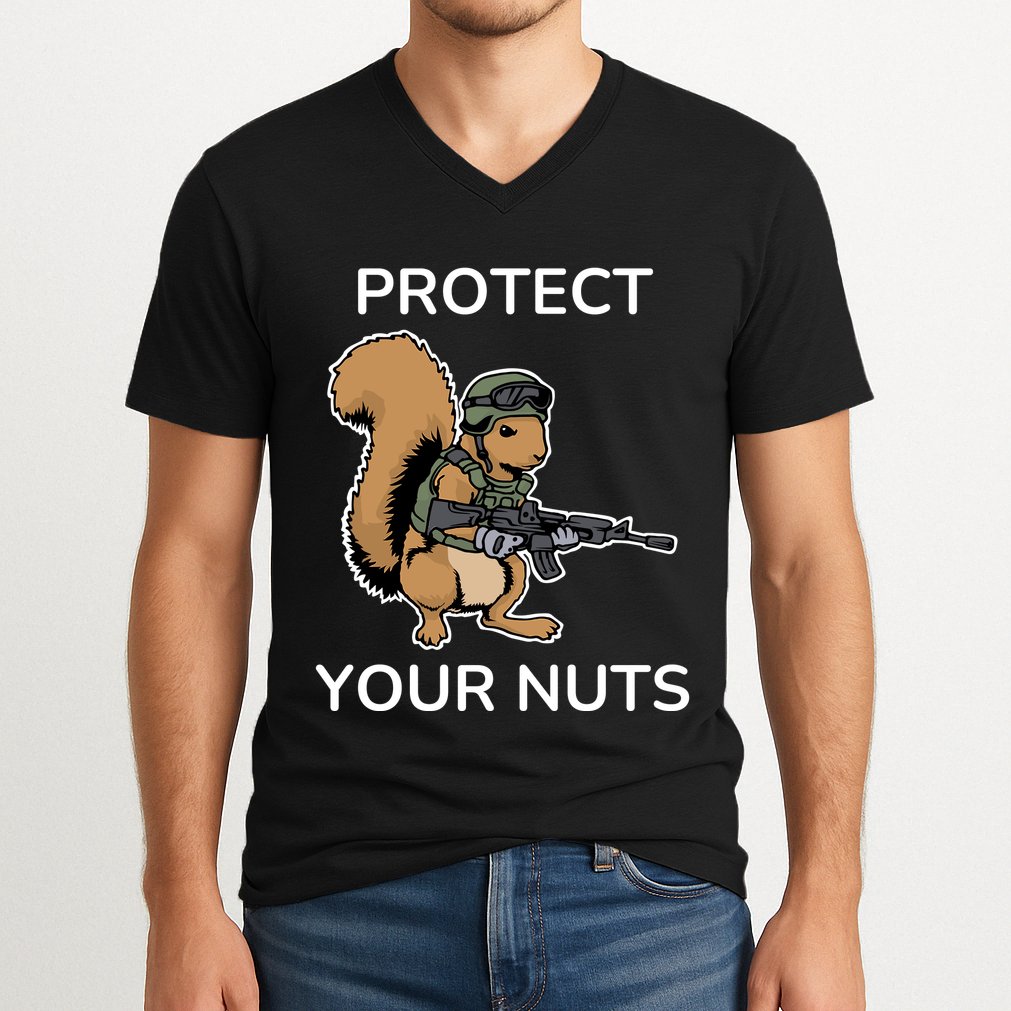 Protect Your Nuts Funny Squirrel Lover V-Neck T-Shirt