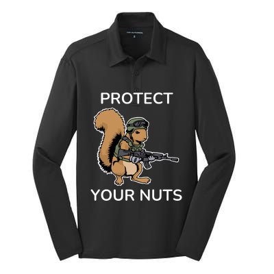 Protect Your Nuts Funny Squirrel Lover Silk Touch Performance Long Sleeve Polo