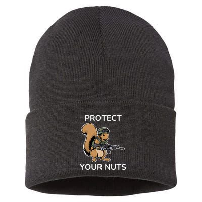Protect Your Nuts Funny Squirrel Lover Sustainable Knit Beanie