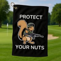 Protect Your Nuts Funny Squirrel Lover Golf Towel