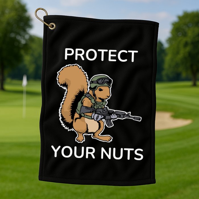 Protect Your Nuts Funny Squirrel Lover Golf Towel