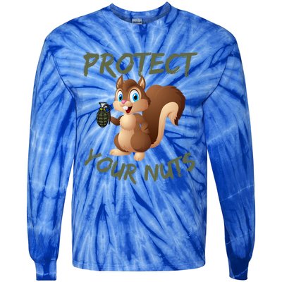 Protect Your Nuts Squirrel Inappropriate Adult Humor Gift Tie-Dye Long Sleeve Shirt