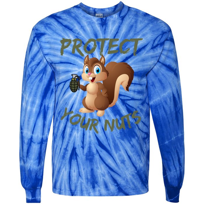 Protect Your Nuts Squirrel Inappropriate Adult Humor Gift Tie-Dye Long Sleeve Shirt