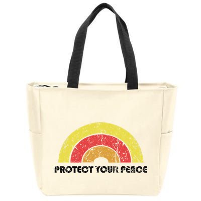 Protect Your Peace Mindful Yoga Vintage Rainbow Sun Boho Hip Zip Tote Bag