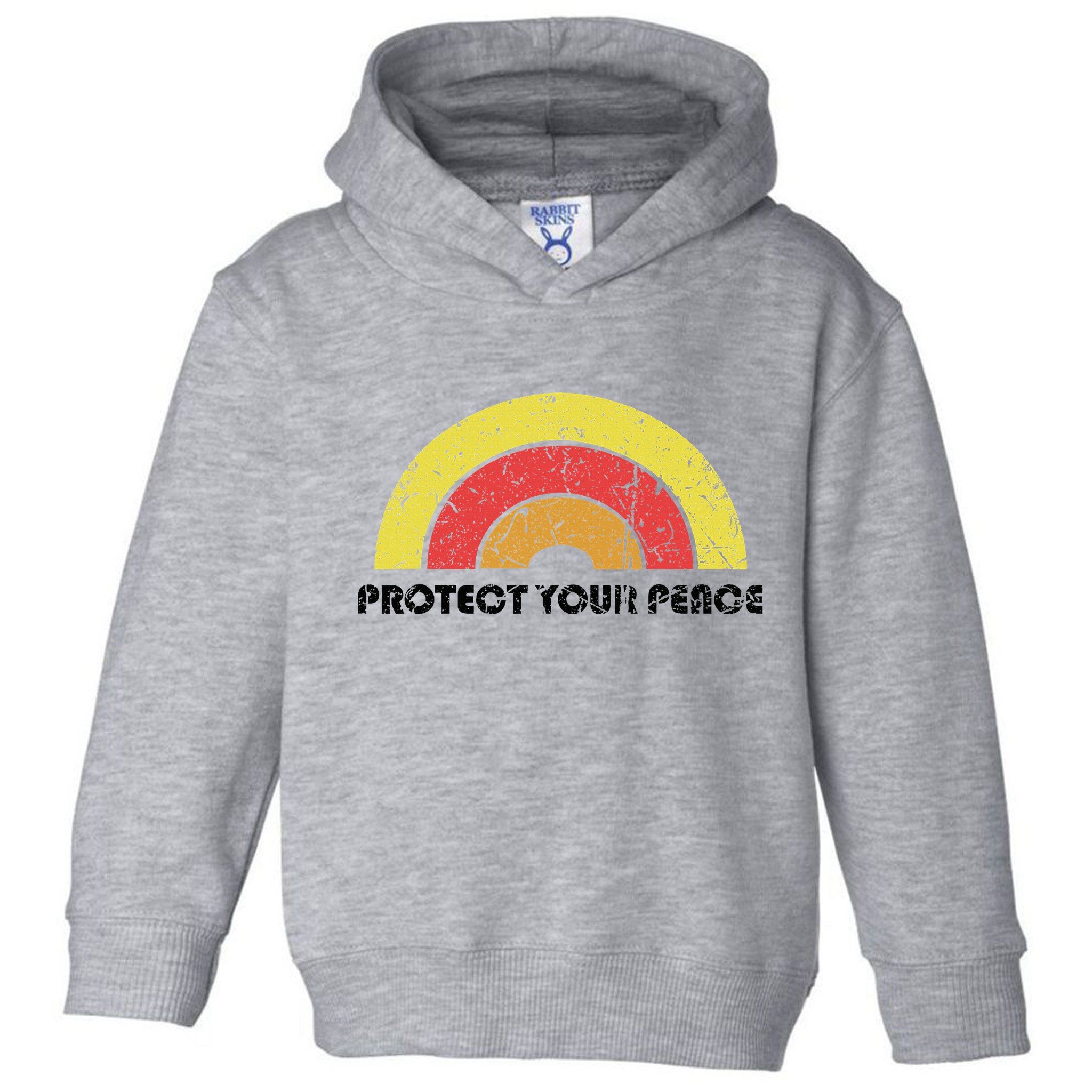Protect Your Peace Mindful Yoga Vintage Rainbow Sun Boho Hip Toddler Hoodie