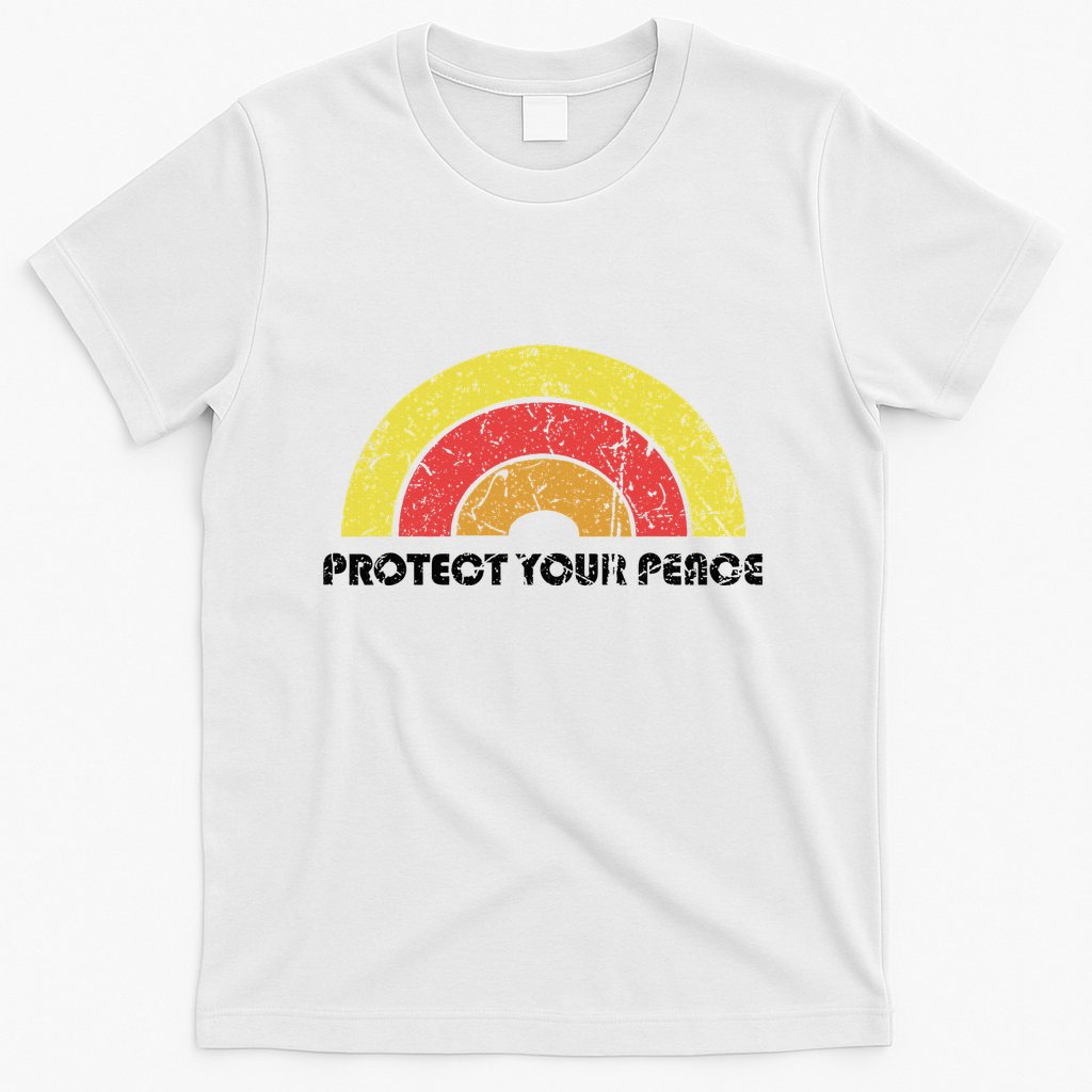 Protect Your Peace Mindful Yoga Vintage Rainbow Sun Boho Hip T-Shirt