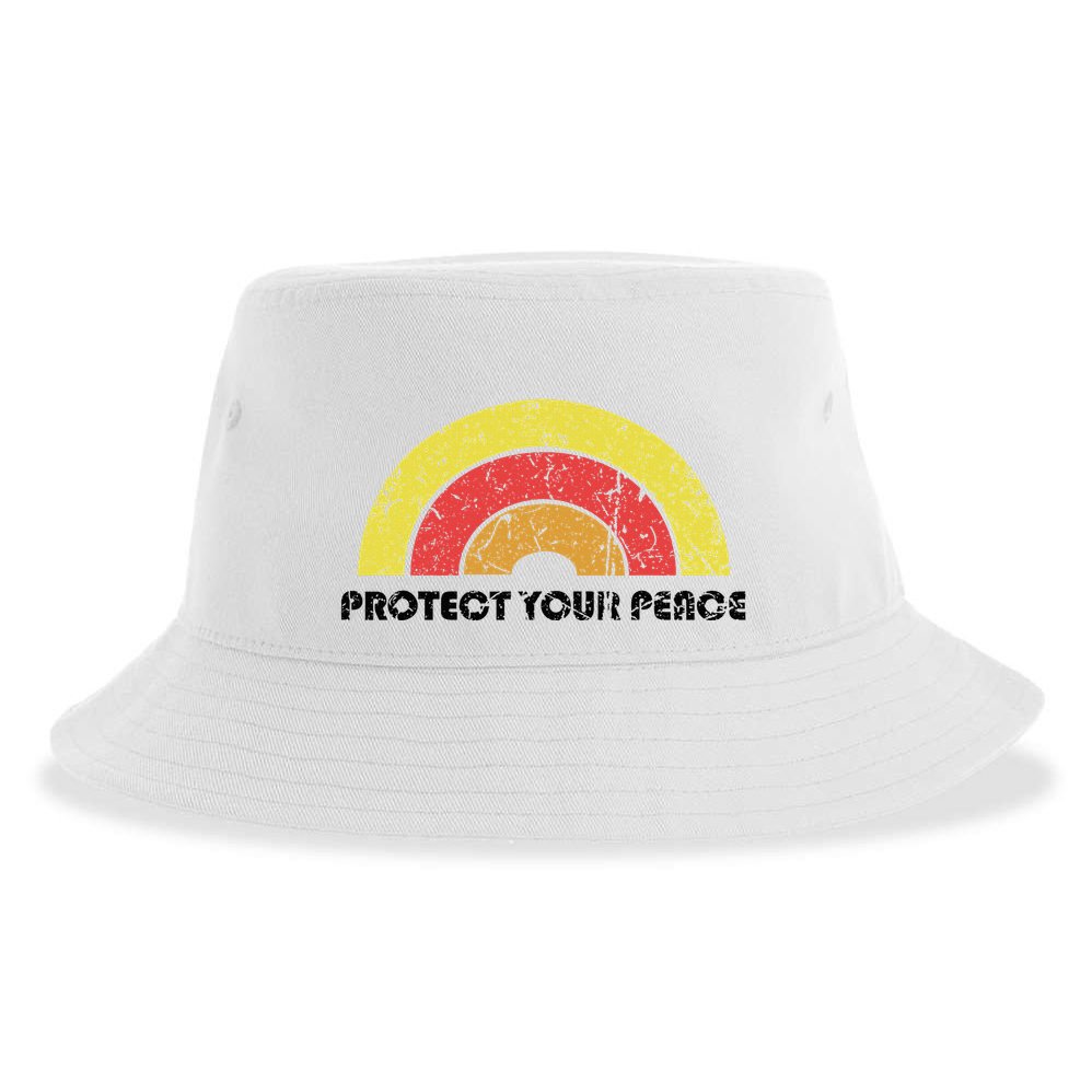 Protect Your Peace Mindful Yoga Vintage Rainbow Sun Boho Hip Sustainable Bucket Hat