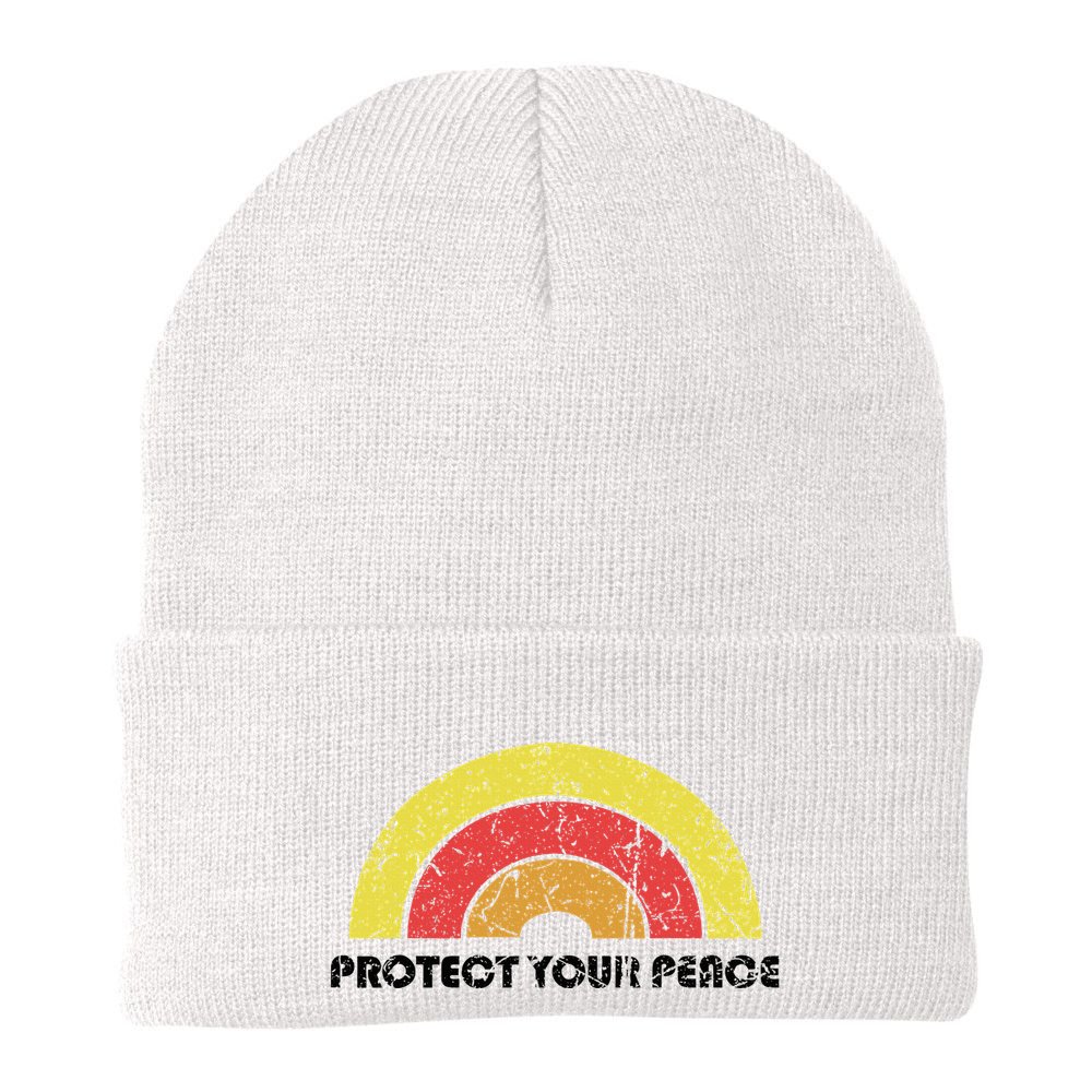 Protect Your Peace Mindful Yoga Vintage Rainbow Sun Boho Hip Beanie