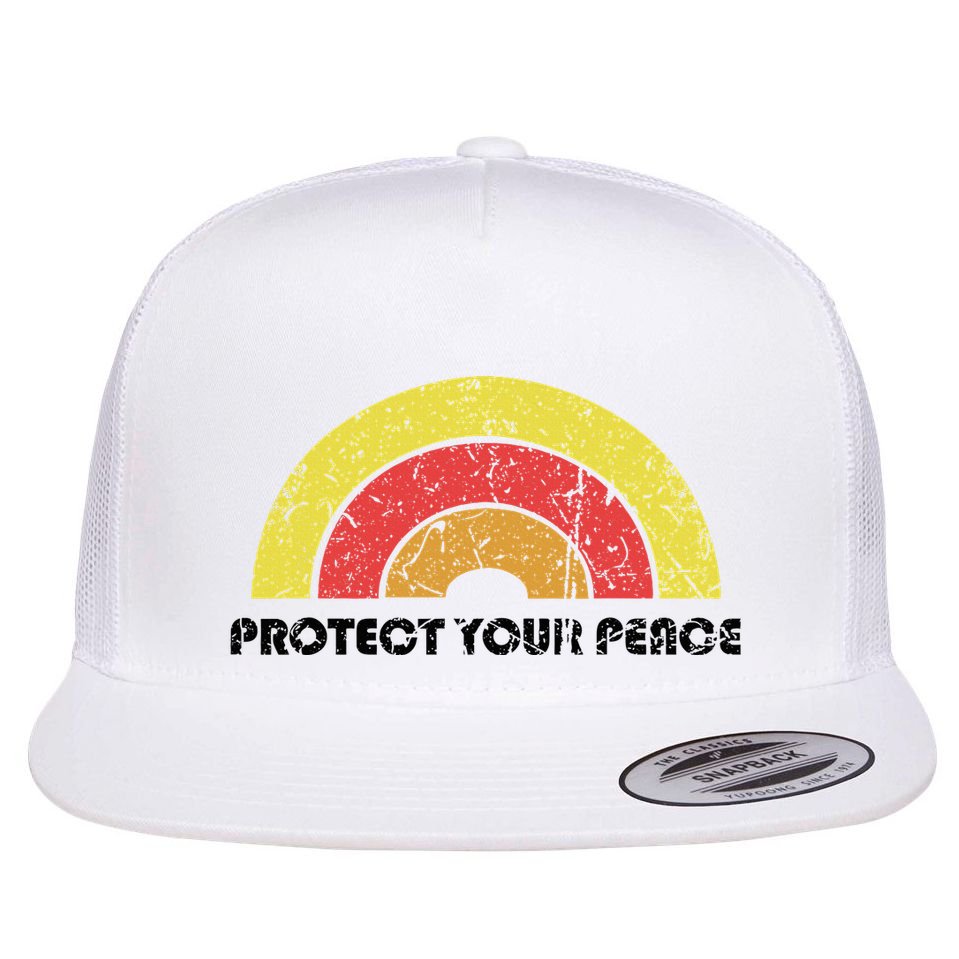 Protect Your Peace Mindful Yoga Vintage Rainbow Sun Boho Hip Flat Bill Trucker Hat