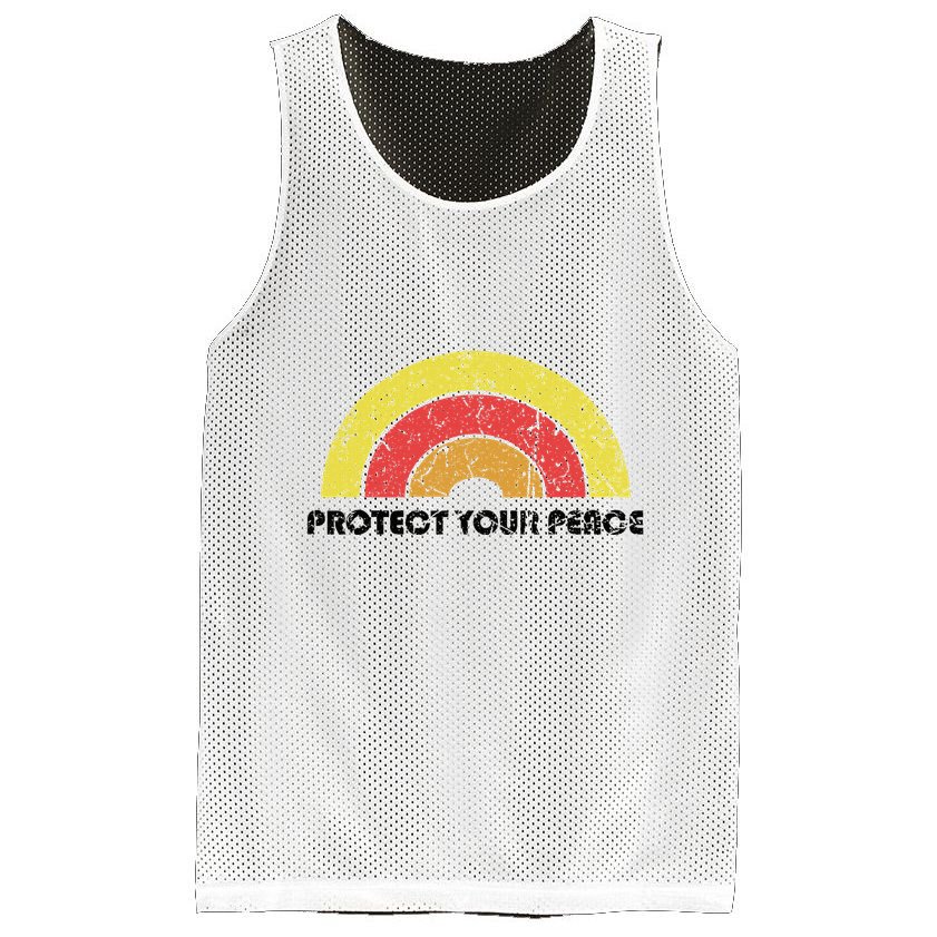 Protect Your Peace Mindful Yoga Vintage Rainbow Sun Boho Hip Mesh Reversible Basketball Jersey Tank