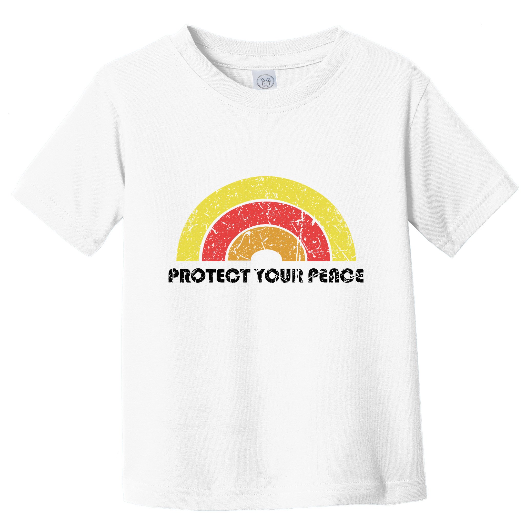 Protect Your Peace Mindful Yoga Vintage Rainbow Sun Boho Hip Toddler T-Shirt