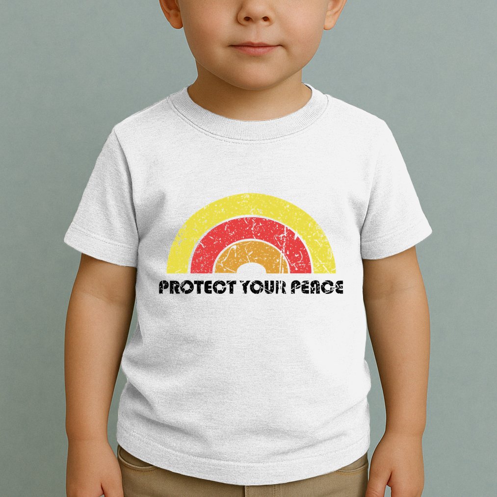 Protect Your Peace Mindful Yoga Vintage Rainbow Sun Boho Hip Toddler T-Shirt