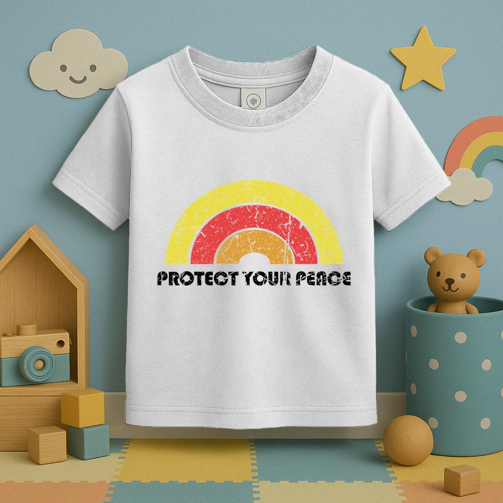 Protect Your Peace Mindful Yoga Vintage Rainbow Sun Boho Hip Toddler T-Shirt