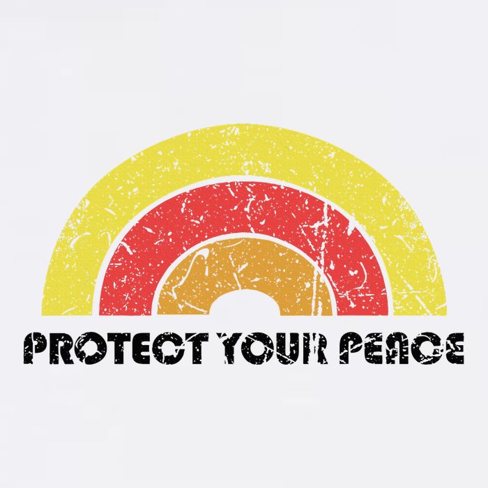 Protect Your Peace Mindful Yoga Vintage Rainbow Sun Boho Hip Toddler T-Shirt