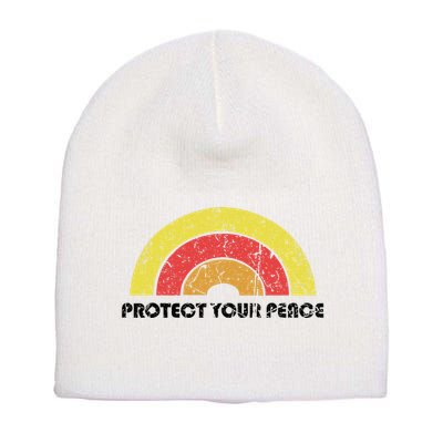 Protect Your Peace Mindful Yoga Vintage Rainbow Sun Boho Hip Short Acrylic Beanie