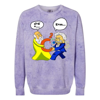 Pythagoras vs Einstein Funny Math Science Colorblast Crewneck Sweatshirt