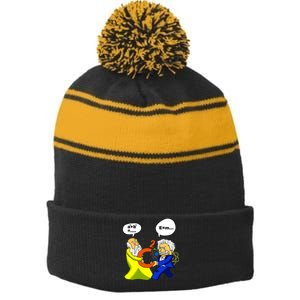 Pythagoras vs Einstein Funny Math Science Stripe Pom Pom Beanie