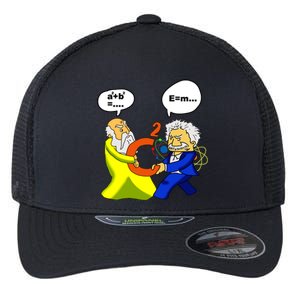 Pythagoras vs Einstein Funny Math Science Flexfit Unipanel Trucker Cap