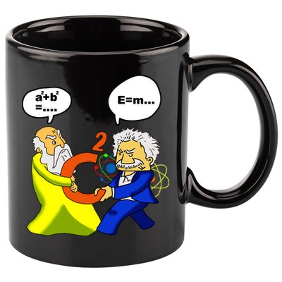 Pythagoras vs Einstein Funny Math Science 11oz C Handle Ceramic Mug