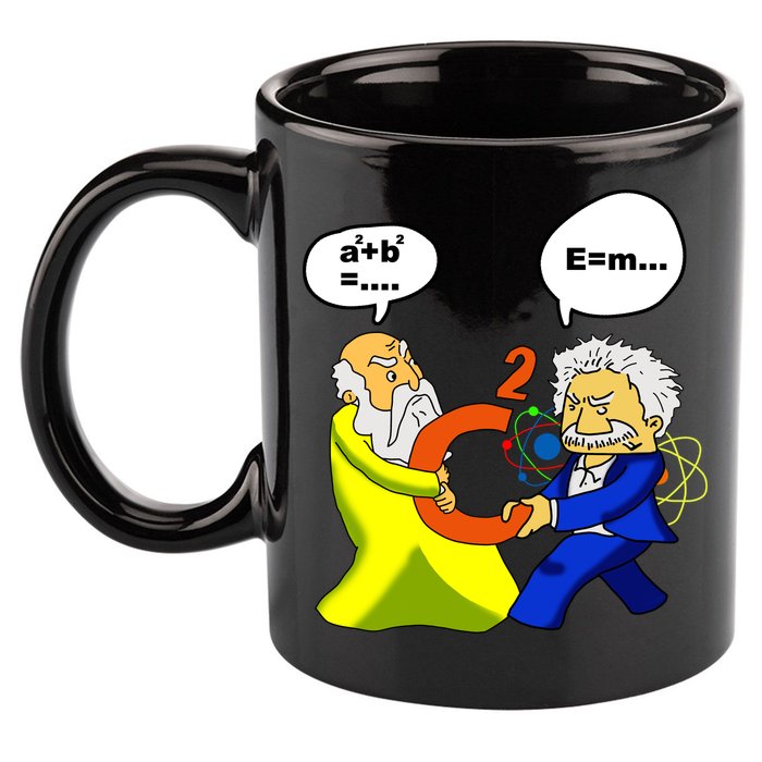 Pythagoras vs Einstein Funny Math Science 11oz C Handle Ceramic Mug