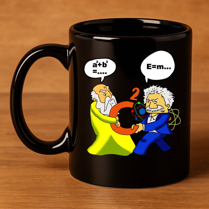 Pythagoras vs Einstein Funny Math Science 11oz C Handle Ceramic Mug