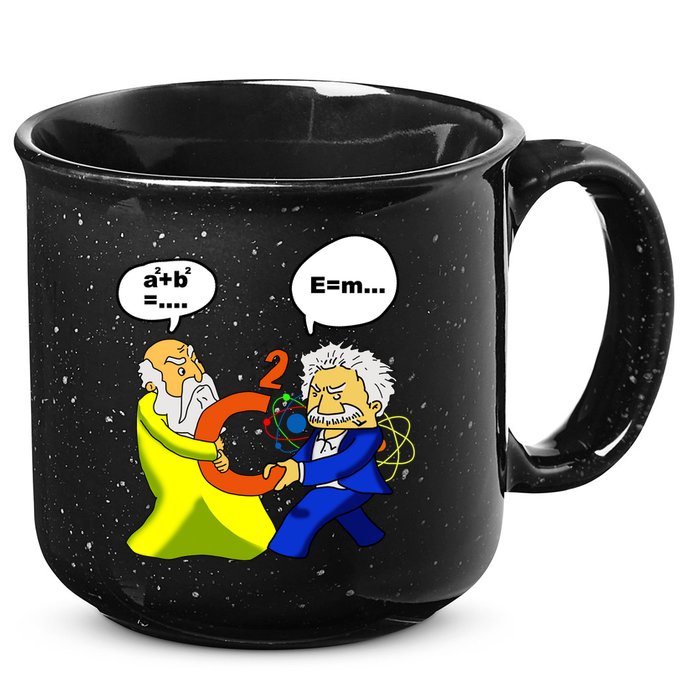 Pythagoras vs Einstein Funny Math Science 15oz Campfire Ceramic Mug