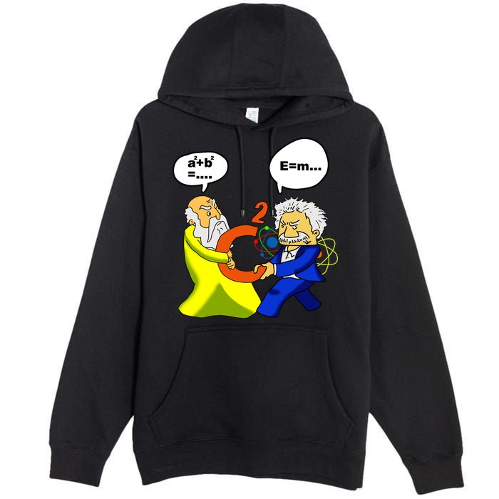 Pythagoras vs Einstein Funny Math Science Premium Pullover Hoodie