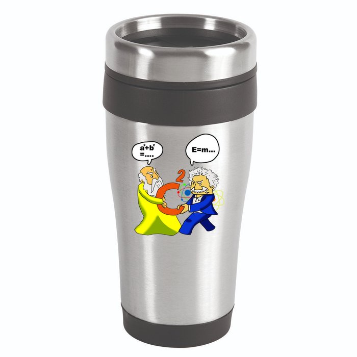 Pythagoras vs Einstein Funny Math Science 16oz Travel Tumbler