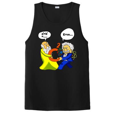 Pythagoras vs Einstein Funny Math Science PosiCharge Competitor Tank