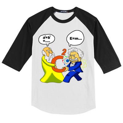Pythagoras vs Einstein Funny Math Science Kids Colorblock Raglan Jersey