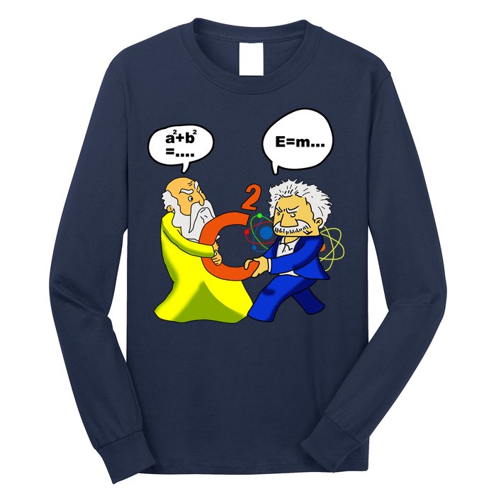 Pythagoras vs Einstein Funny Math Science Long Sleeve Shirt