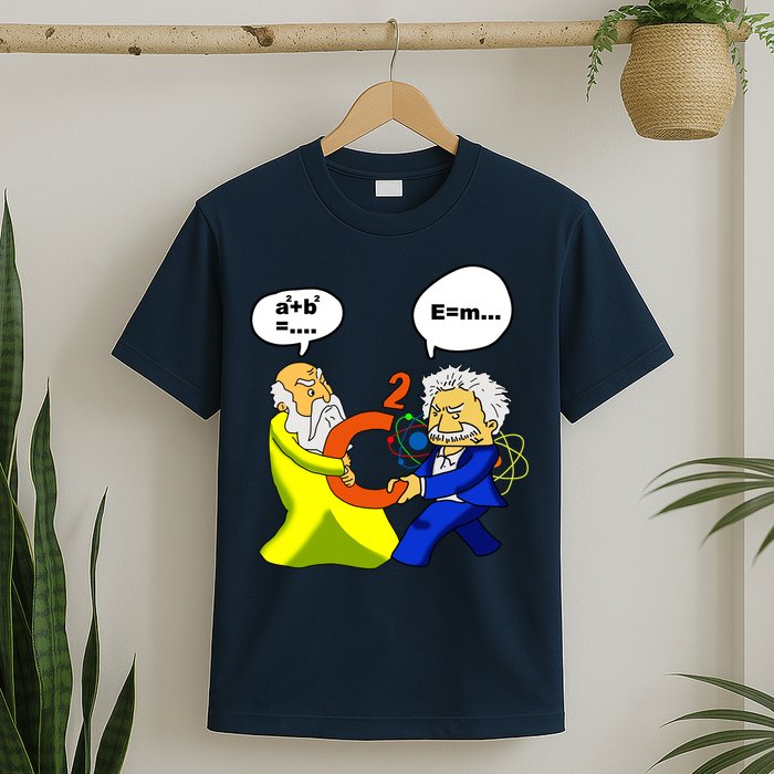 Pythagoras vs Einstein Funny Math Science T-Shirt