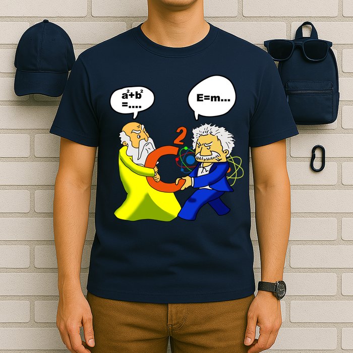 Pythagoras vs Einstein Funny Math Science T-Shirt