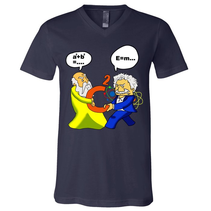 Pythagoras vs Einstein Funny Math Science V-Neck T-Shirt
