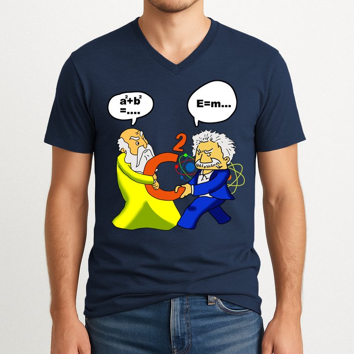 Pythagoras vs Einstein Funny Math Science V-Neck T-Shirt