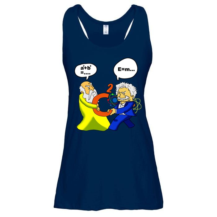 Pythagoras vs Einstein Funny Math Science Ladies Essential Flowy Tank